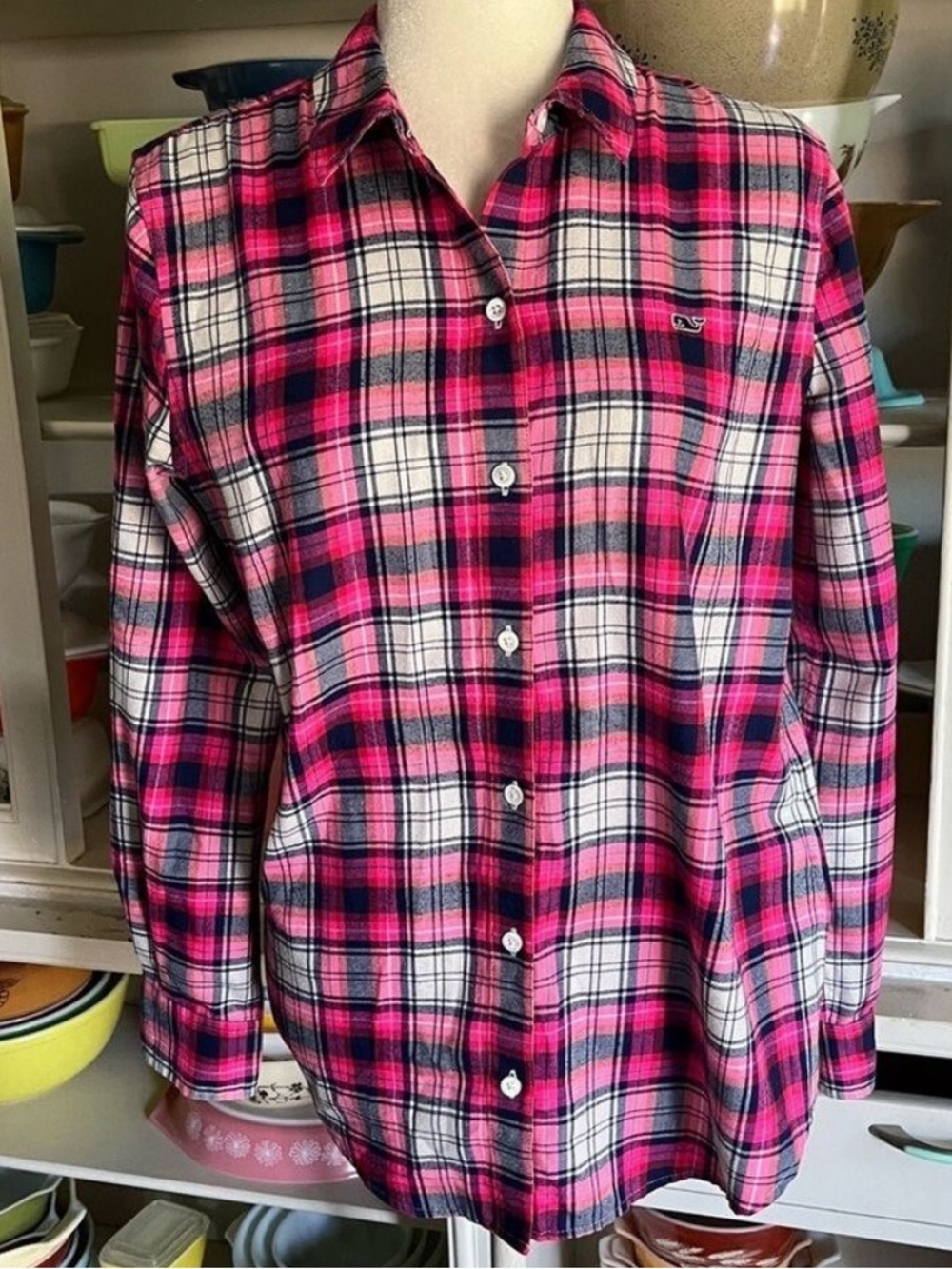 Vineyard Vines Performance Pink Plaid Relaxed Shirt - Size 6
